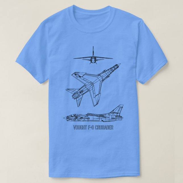 Vought F8 Crusader American Jet Plane Blueprint Di T-Shirt (Design Front)