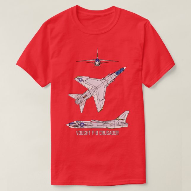 Vought F8 Crusader American Jet Plane Diagram Gift T-Shirt (Design Front)