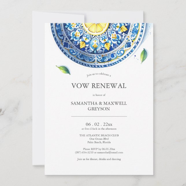 Vow Renewal Anniversary Invitations Blue and Yello (Front)