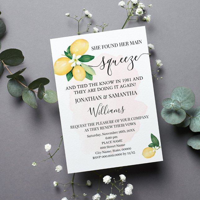 Vow Renewal Anniversary Wedding Pink Lemons Invitation (Creator Uploaded)