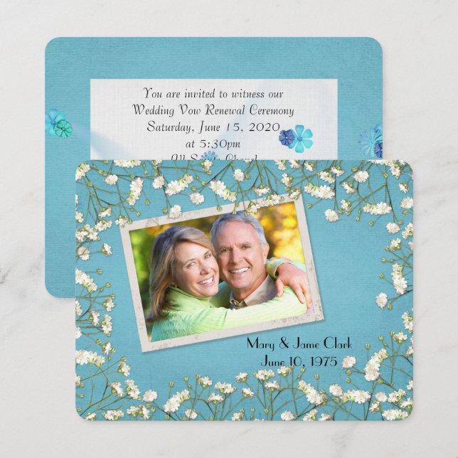 Vow Renewal baby's breath border with photo Invitation (Front/Back)