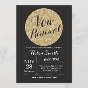Vow Renewal Black and Gold Glitter Invitation