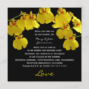 Vow Renewal Bright Yellow Orchids on Black Invitation
