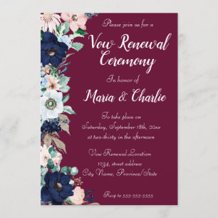 Vow Renewal Ceremony Elegant Florals Burgundy Invitation