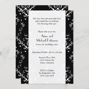 Vow Renewal - Damask, Ornaments, Swirls - Black Invitation