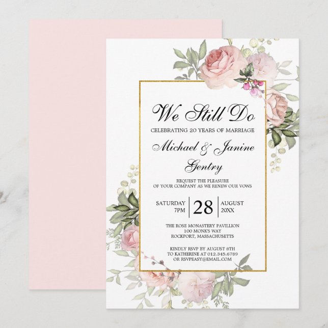 Vow Renewal Dusty Blush Pink Rose Floral Invitation (Front/Back)