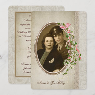 Vow Renewal-floral branch on oval photo frame Invitation