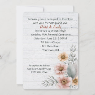 Vow Renewal Flowers On Whitewashed Wood Invitation