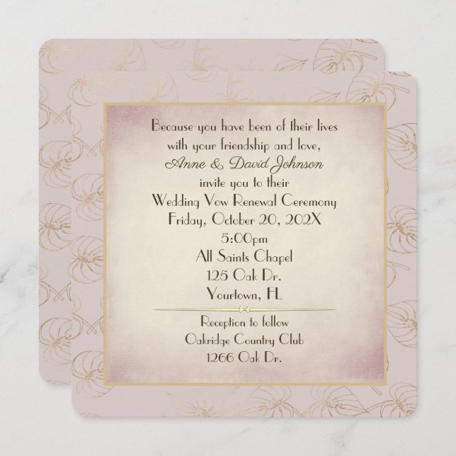 Vow Renewal Gold Foil Leaf Invitation (Front/Back)
