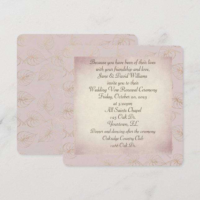 Vow Renewal gold foil leaf on blush background Invitation (Front/Back)