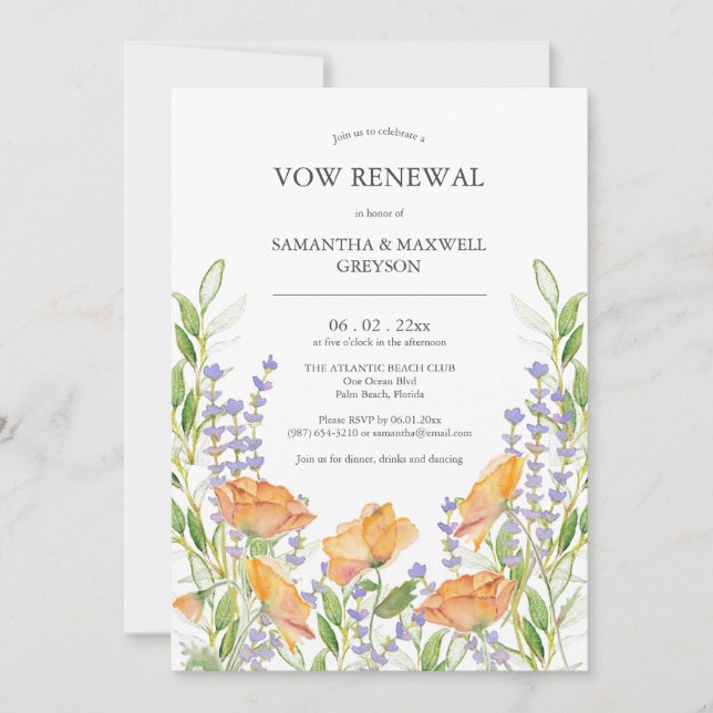 Vow Renewal Invitations Floral Watercolor (Front)
