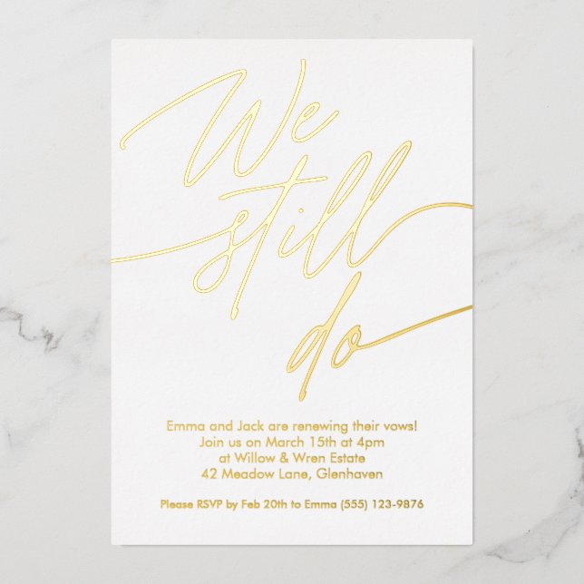 Vow Renewal Invitations Simple Gold Foil (Front)