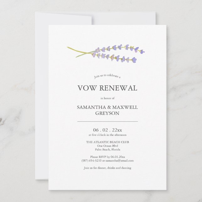 Vow Renewal Invitations Watercolor Lavender (Front)