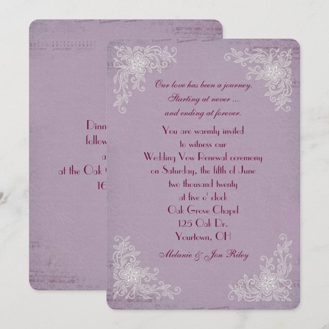 Vow Renewal-lace corners and music background Invitation (Front/Back)