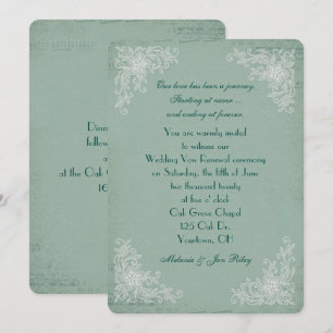 Vow Renewal-lace corners on green texture music Invitation