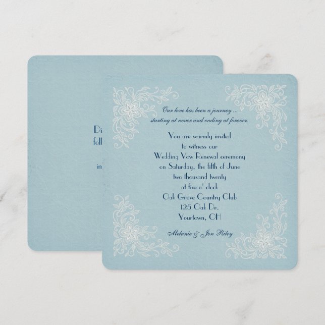 Vow Renewal-lace corners on soft aqua texture Invitation (Front/Back)