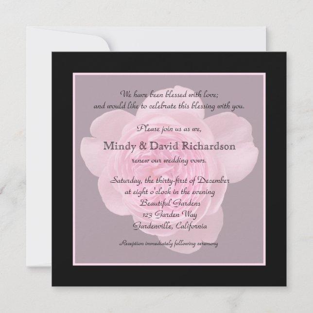 Vow Renewal Light Pink Rose Invitation (Front)