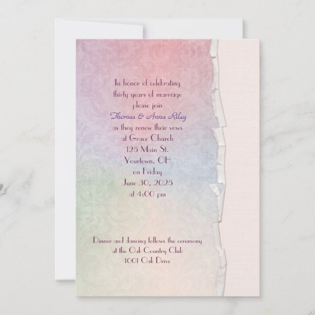 vow renewal pastel rainbow torn edge invitation (Front)