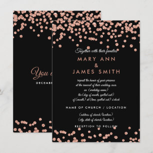 Vow Renewal Rose Gold Faux Glitter Confetti Black Invitation