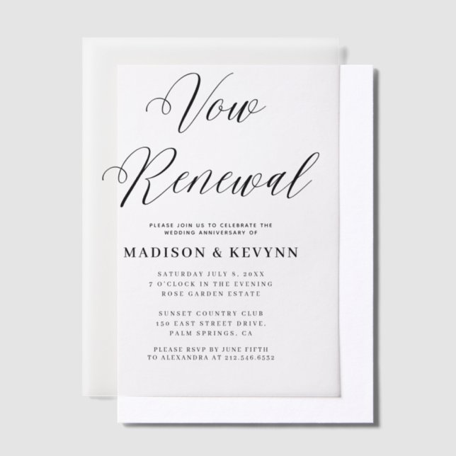 Vow Renewal Simple Black and White Typography  Vellum Invitations (Offset)