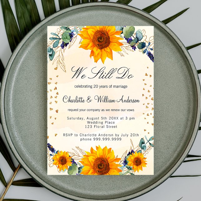 Vow renewal sunflowers eucalyptus hearts luxury invitation (Creator Uploaded)