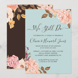 Vow Renewal We Still Do Aqua Blue Blush Floral Invitation