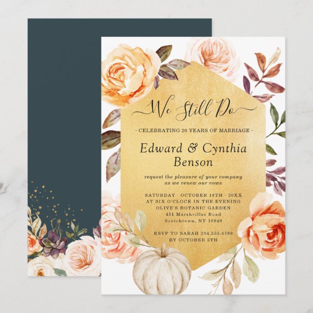 Vow Renewal We still Do Autumn Luxury Gold Floral Invitation (Front/Back)