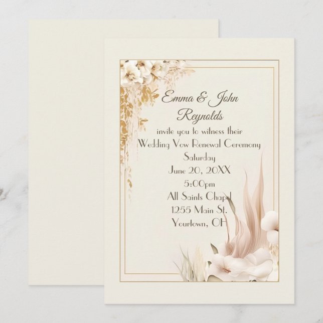 Vow Renewal Wedding Floral Frame Invitation (Front/Back)