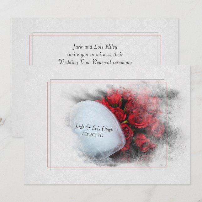 Vow Renewal-wedding roses and ice heart Invitation (Front/Back)