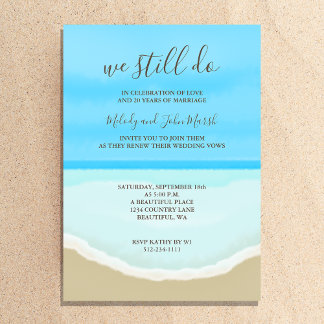 Vow Renewal Wedding Watercolor Beach Invitation