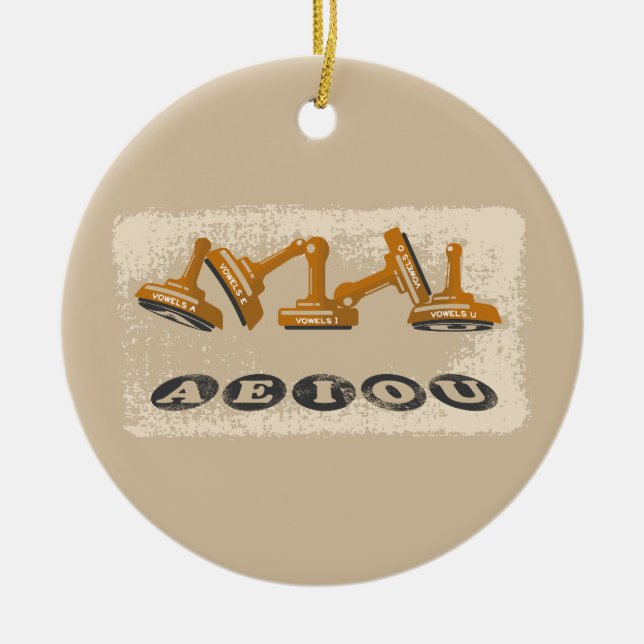 Vowels AEIOU English language Ceramic Tree Decoration (Front)