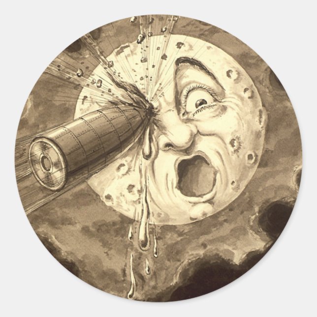 Voyage to the Moon 1902 illustration Classic Round Sticker (Front)