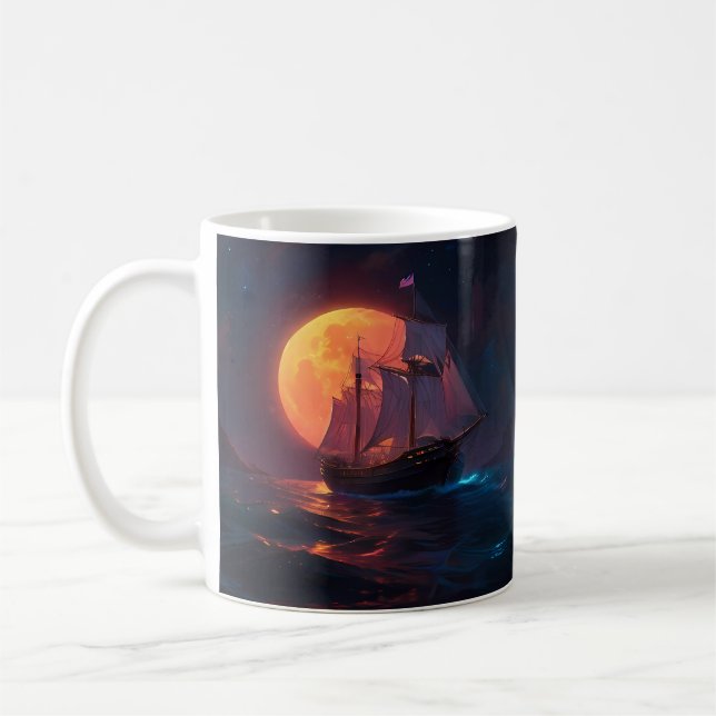 Voyage Under a Radiant Moonlit Sky Coffee Mug (Left)