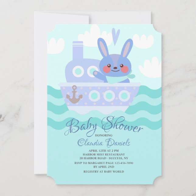 Voyager Bunny Shower Invitation Blue (Front)