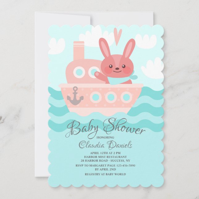 Voyager Bunny Shower Invitation Pink (Front)