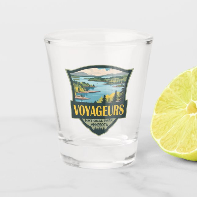 Voyageurs National Park Illustration Retro Badge Shot Glass (Front)