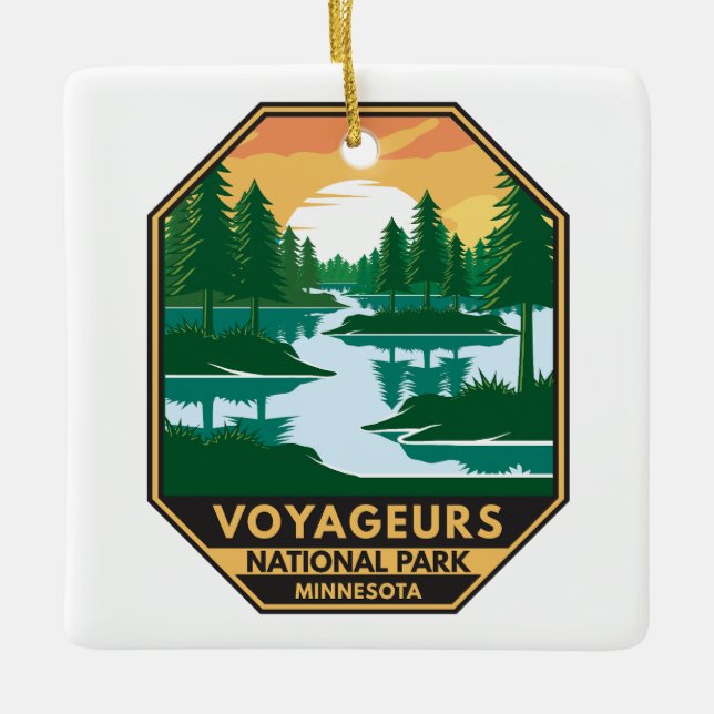 Voyageurs National Park Minnesota Sunset Emblem Ceramic Ornament (Front)