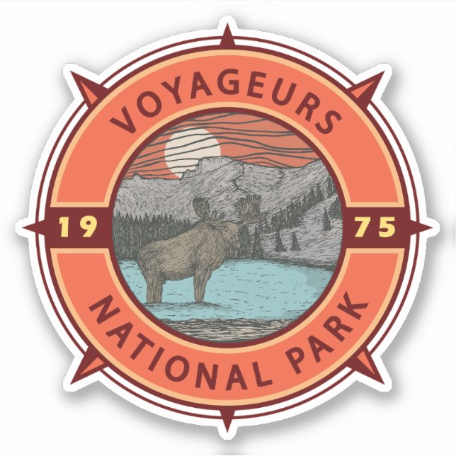 Voyageurs National Park Moose Retro Compass Emblem (Front)