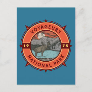 Voyageurs National Park Moose Retro Compass Emblem Postcard
