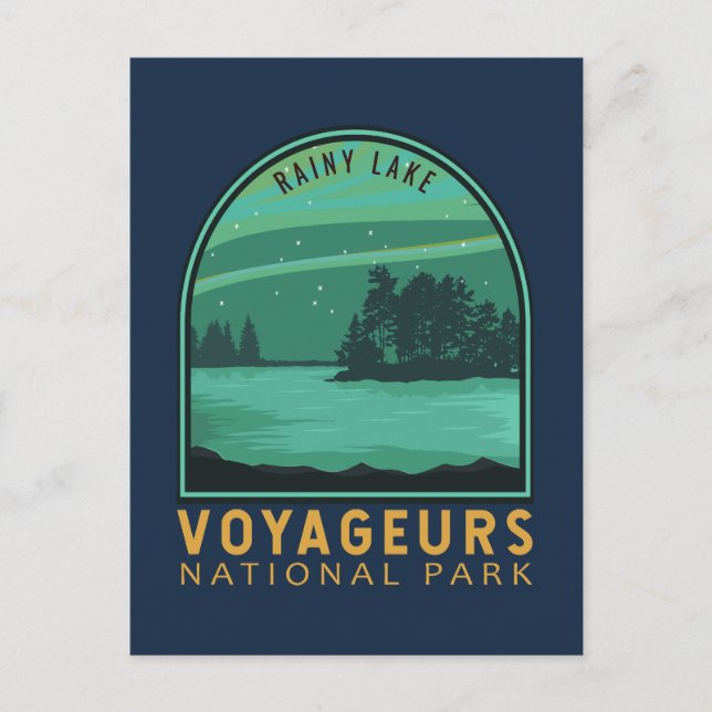 Voyageurs National Park Rainy Lake Vintage Emblem Postcard (Front)