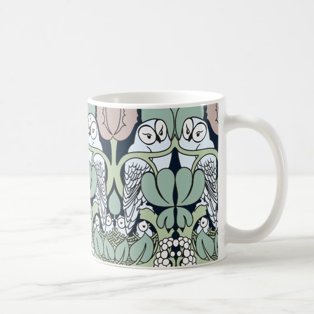 Voysey Art Nouveau Owl Nest Pattern Coffee Mug (Right)