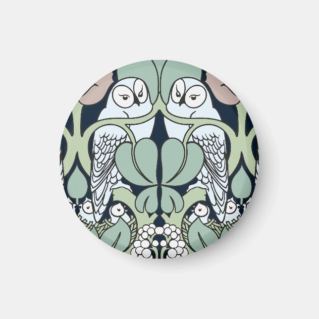 Voysey Art Nouveau Owl Nest Pattern Magnet (Front)