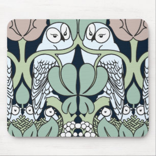 Voysey Art Nouveau Owl Nest Pattern Mouse Pad