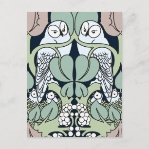 Voysey Art Nouveau Owl Nest Pattern Postcard