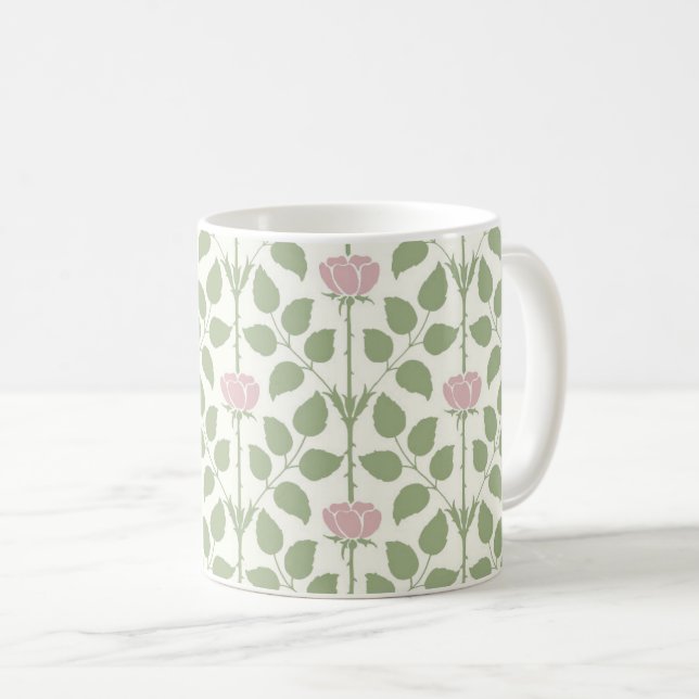 Voysey's Briar Rose, Light Pink Coffee Mug (Front Right)