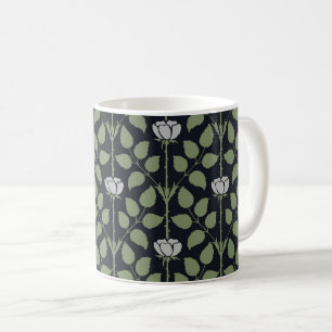 Voysey's Briar Rose, Silver on Black Coffee Mug