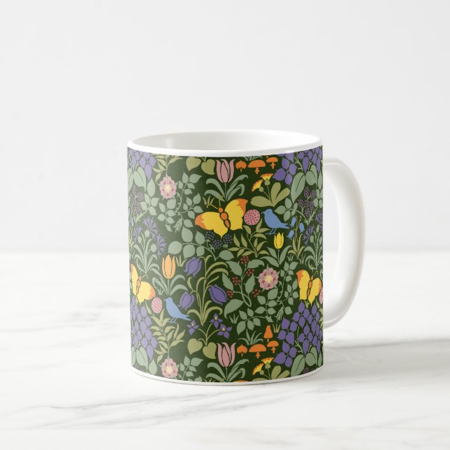 Voysey's Wildflowers, Green Coffee Mug (Front Right)