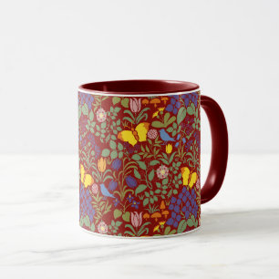 Voysey's Wildflowers on Red Coffee Mug