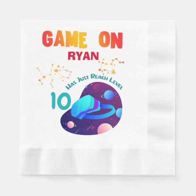 VR Birthday Boy Gamer Party Group Matching  Napkin (Front)