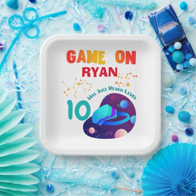 VR Birthday Boy Gamer Party Group Matching  Paper Plate (Party)